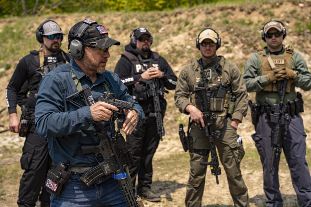 Rick Hogg of War HOGG Tactical conducting a carbine to pistol transition at a law enforcement training course