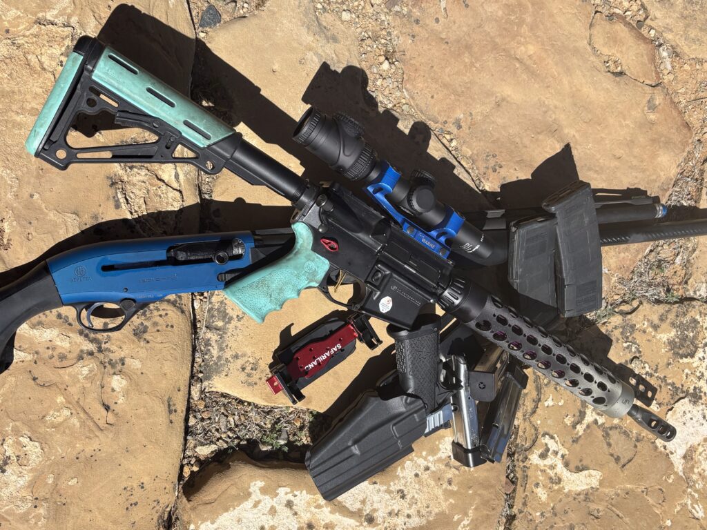 3 Gun competition gear. rifle, shotgun, handgun, safariland holster