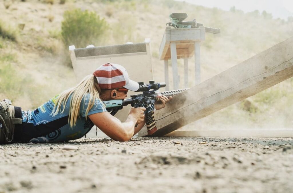 Lanny Barnes shooting from prone in 3 gun competitive shooting