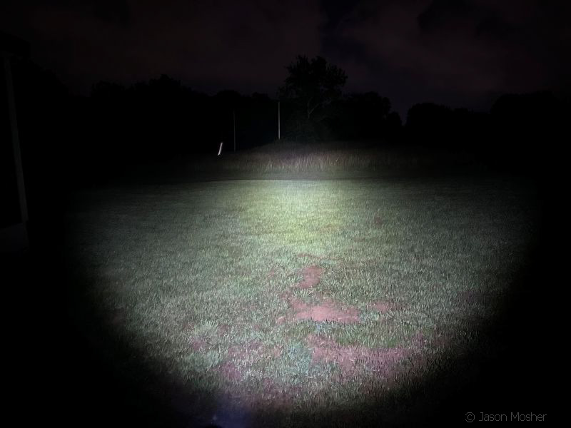 The higher the lumens, the more output of light overall. This view is from a Nightstick TWM-30 which is 9,379 candela and 1200 lumens.