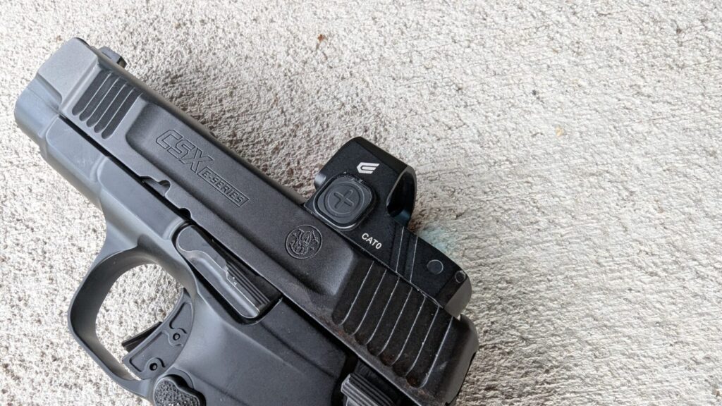 The Cyelee CATO red dot sight on a Smith & Wesson E-Series handgun