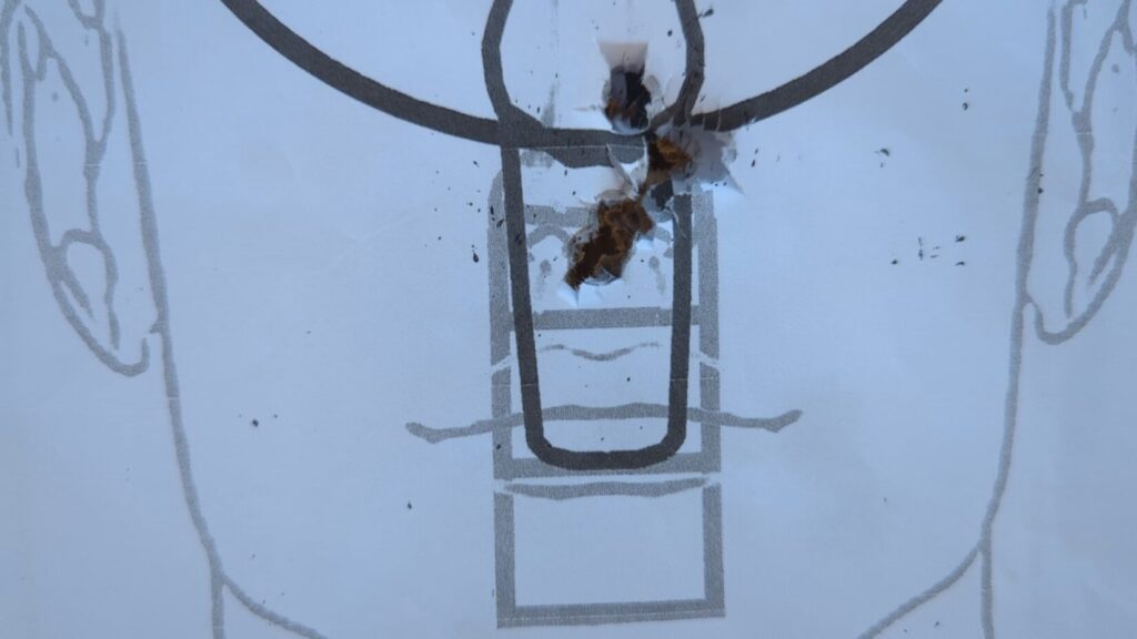 5 shot group on paper target from ten yards