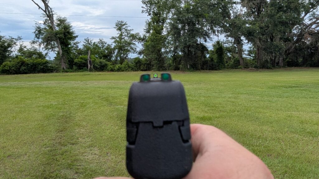shooter's view of KelTec P15 high viz sights