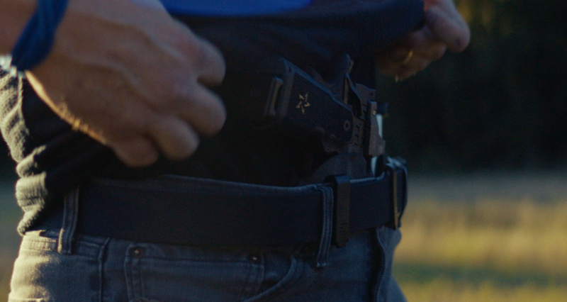Kyle Morgan's EDC setup, Staccato handgun holstered in Safariland Incog X.