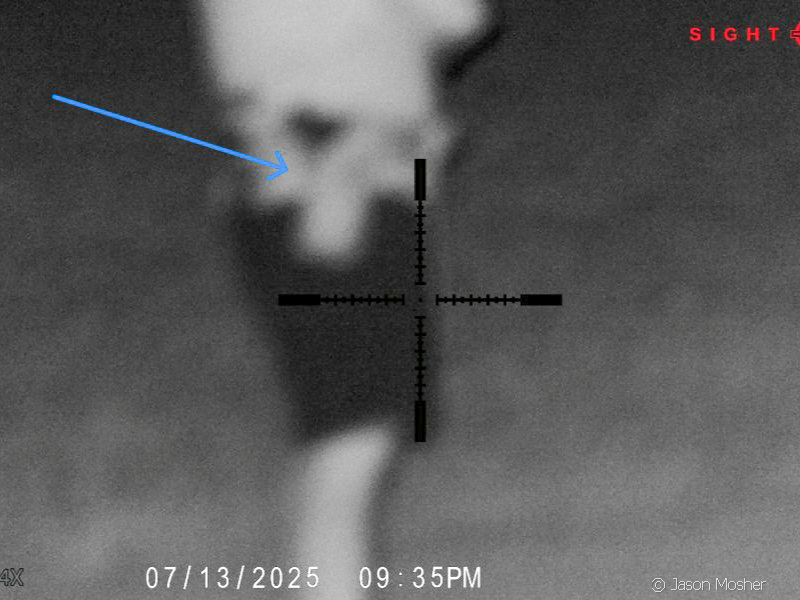 night vision view of a cordura-wrapped holster attached to a belt on a man 50 yards away