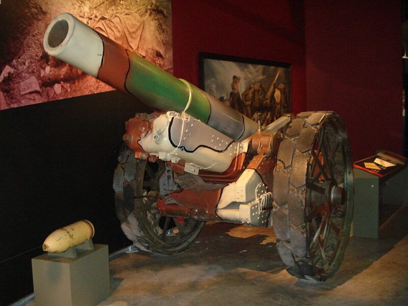WWI Howitzer painted with a unique camouflage pattern
