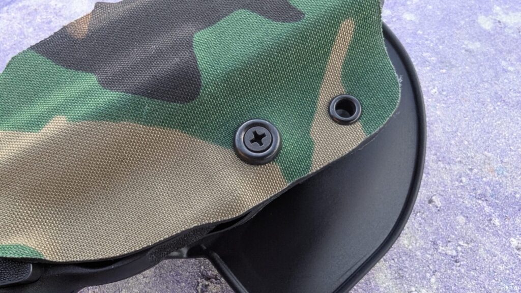 Close-up of camouflage fabric on a Gravity holster.
