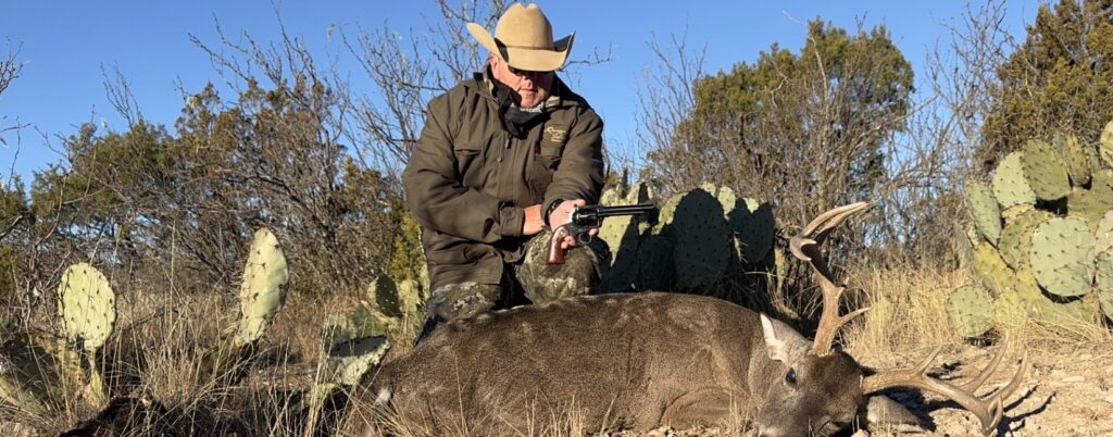 Open sight revolvers like this Ruger in .41 Rem Mag make a fine hunting handgun option. The combination worked perfectly on this old whitetail buck.