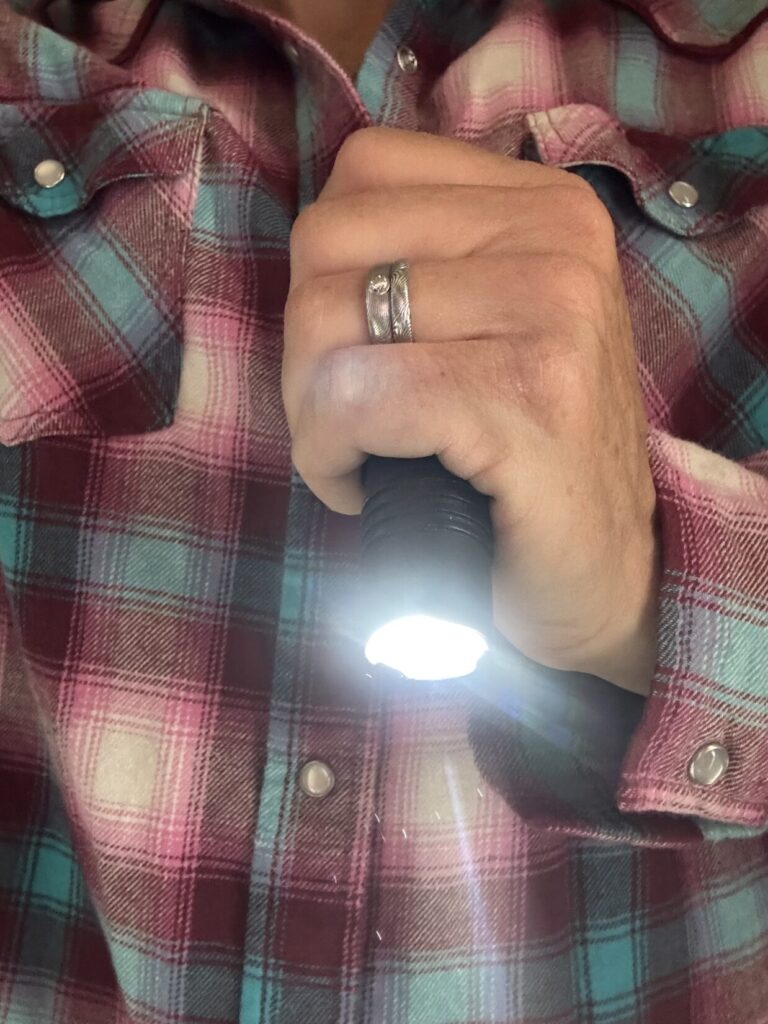 handheld flashlight showing beam