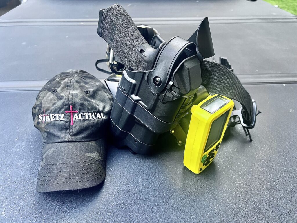 Stretz Tactical hat, Glock in Safariland Ballast Duty Holster & Kestrel Shot timer