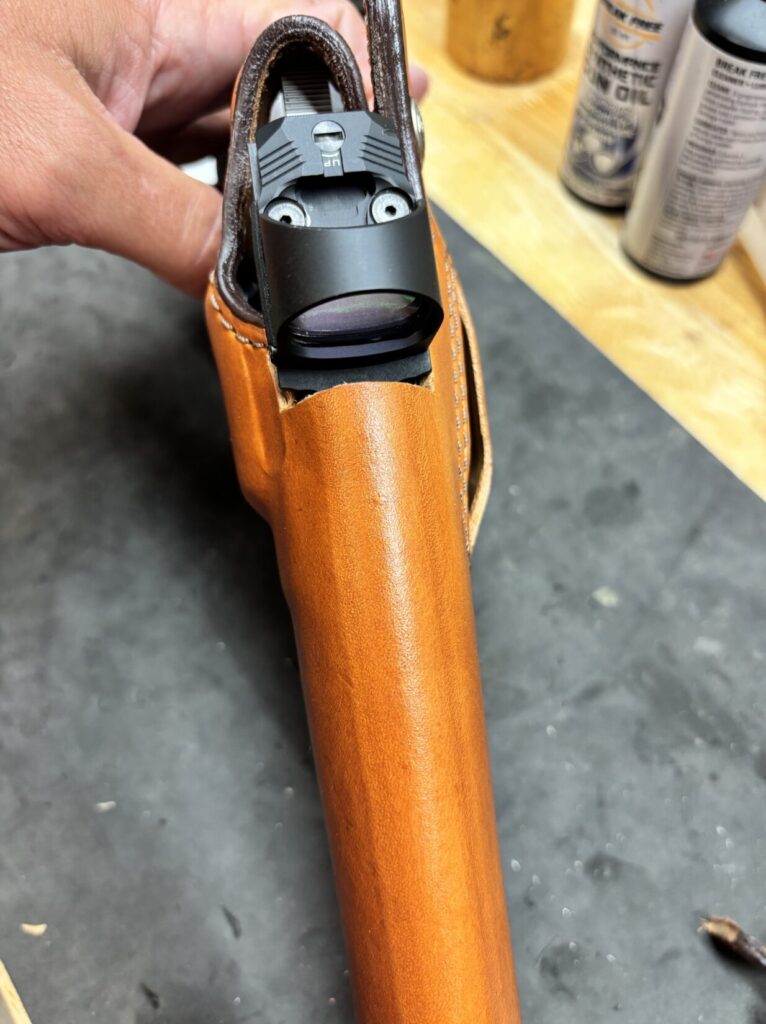 leather Bianchi holster after an optics cut.