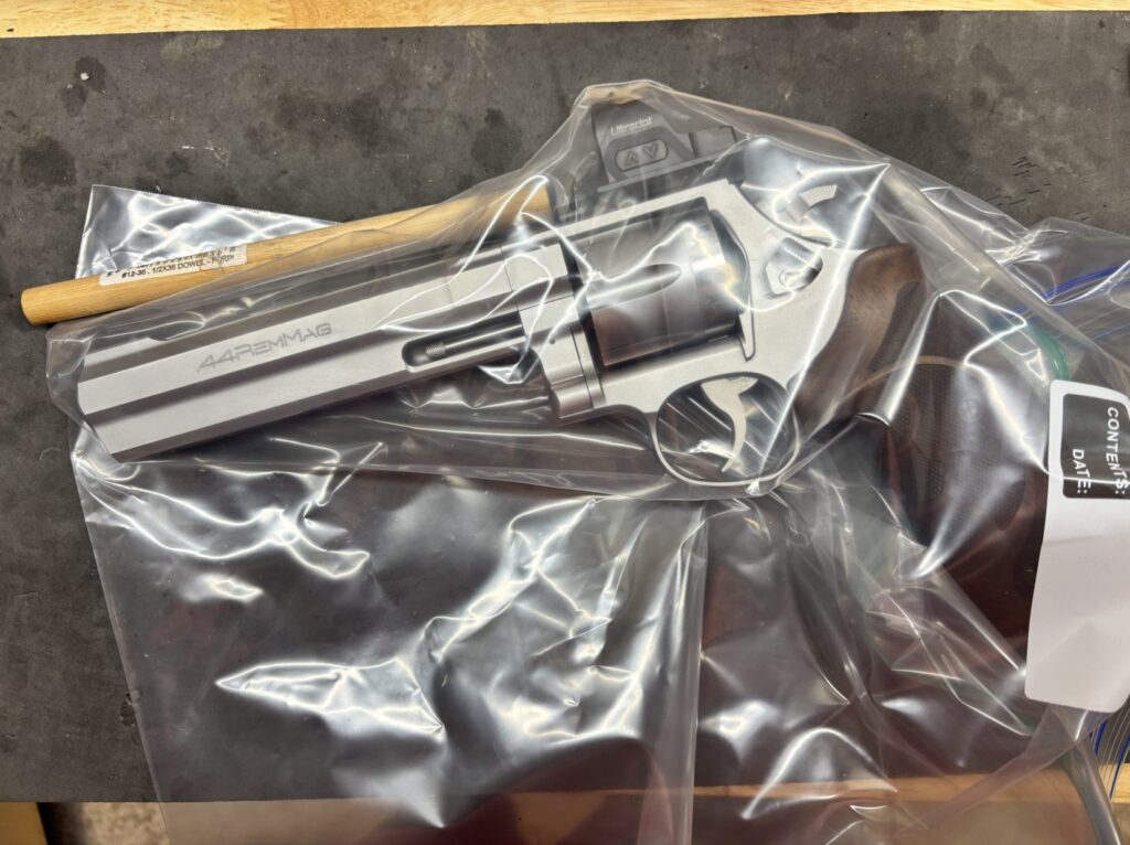 Revolver bagged and ready for holster fitting.