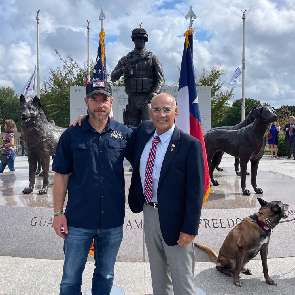 Rick Hogg of War HOGG Tactical and SOF K9 handler with Vietnam K9 handler and founder of the Military Working Dog Teams Monument John Burnam at the 10th anniversary