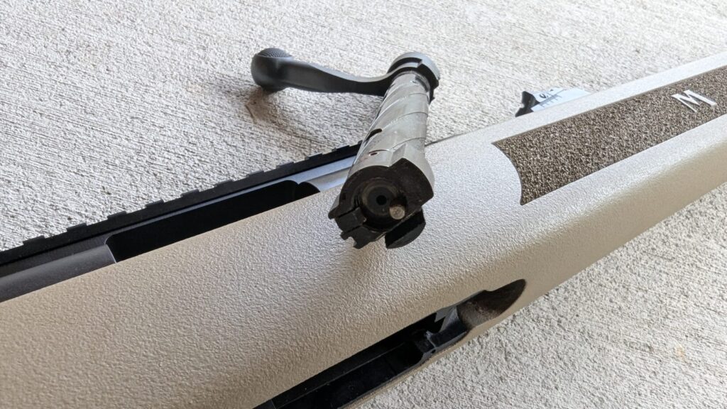 Close-up of the Mossberg MVP Patrol's bolt action.