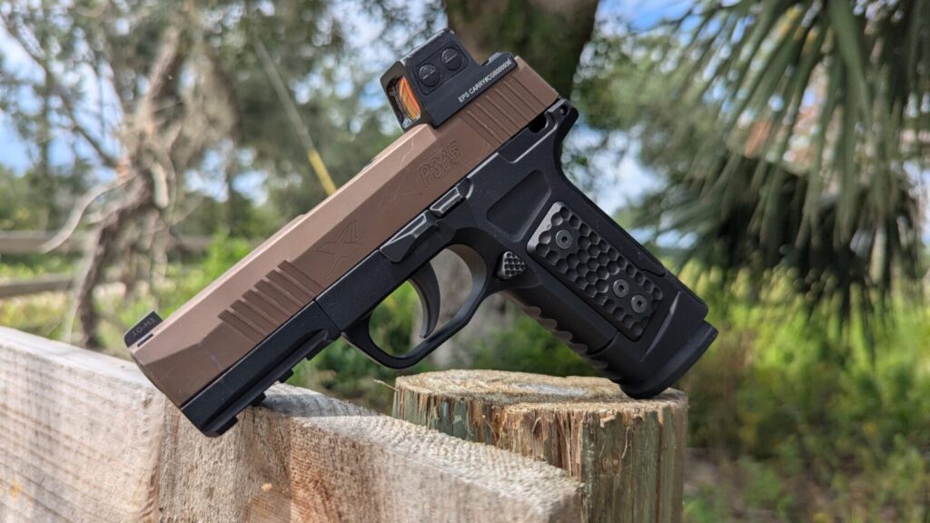 Close-up: P365 with S365 grip and optic on post.