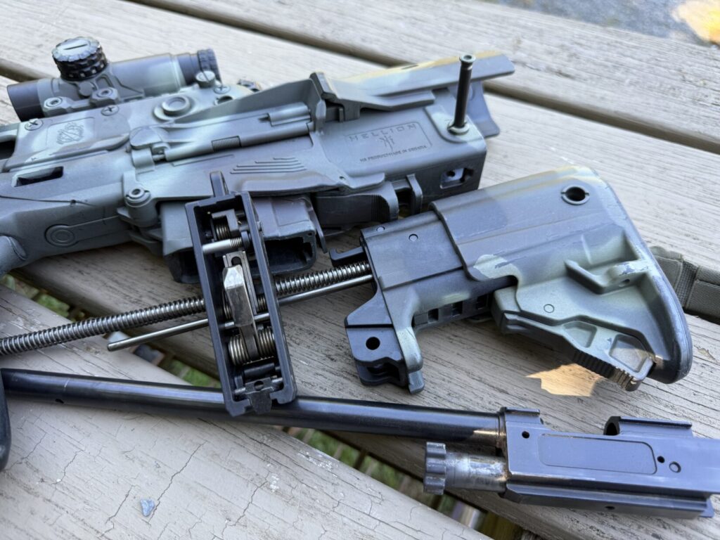 Springfield hellion with buttstock, bolt and bolt carrier and trigger pack disassembled