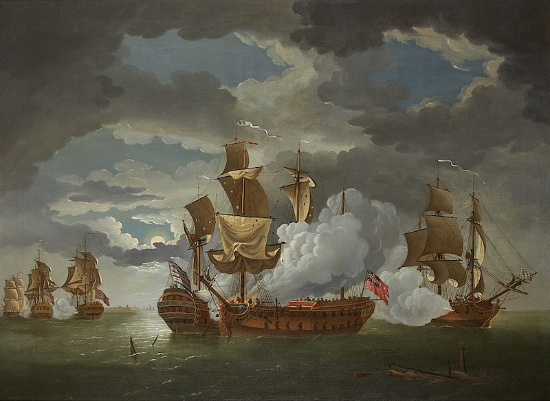 Depitction of the HMS Serapis vs the US Bonhomme Richard in England
