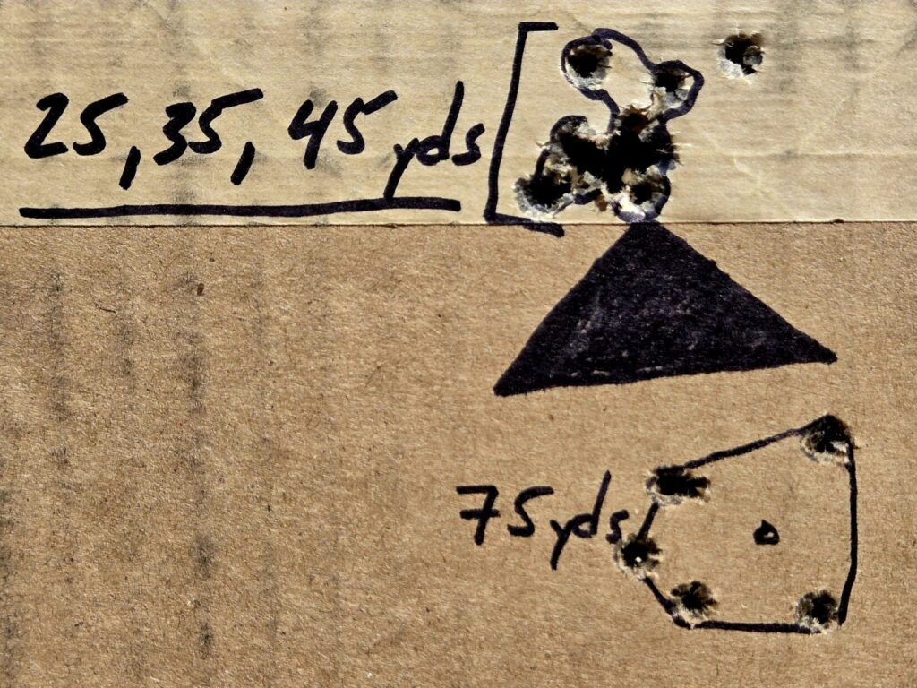 bullet holes marked on a cardboard target