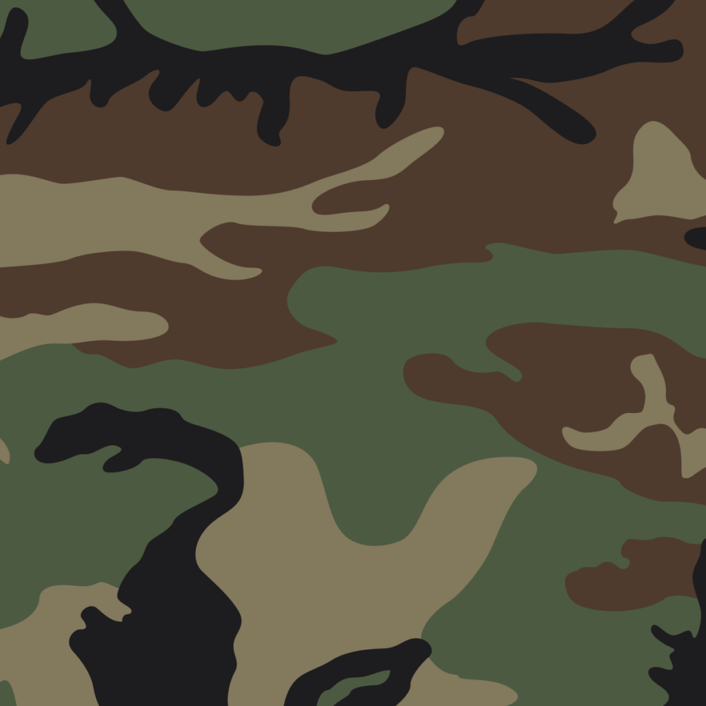 A close-up, high-resolution image of the M81 Woodland camouflage pattern, showing brown, green, khaki, and black shapes designed to blend into forest terrain.
