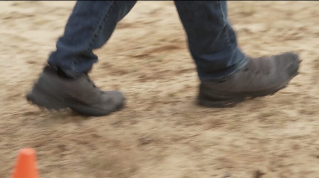 In this photo, Rick Hogg of War HOGG Tactical demonstrates his foot work for shooting on the move.
