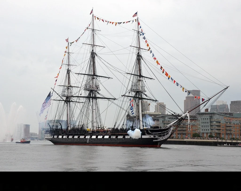 Modern-day photo of US Navy frigate USS Constitution in Boston Harbor.