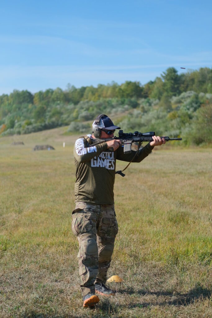shooting a rifle while moving laterally and identifying shoot-no shoot targets