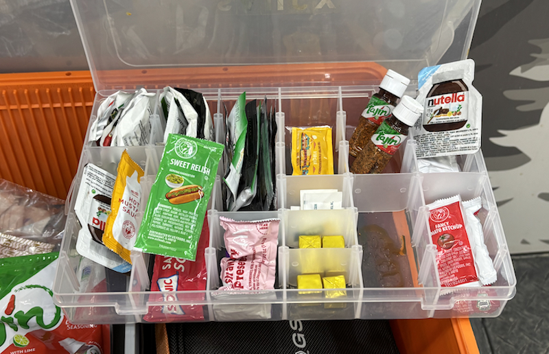 Condiment packs seen in organizing cube