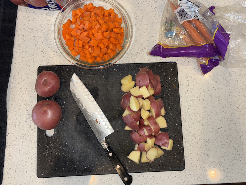 vegetables and cutting board for meal prep