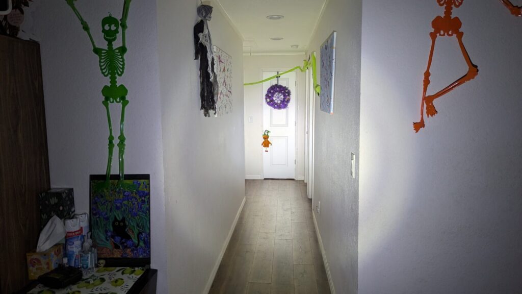 braun weaponlight shining indoors at night