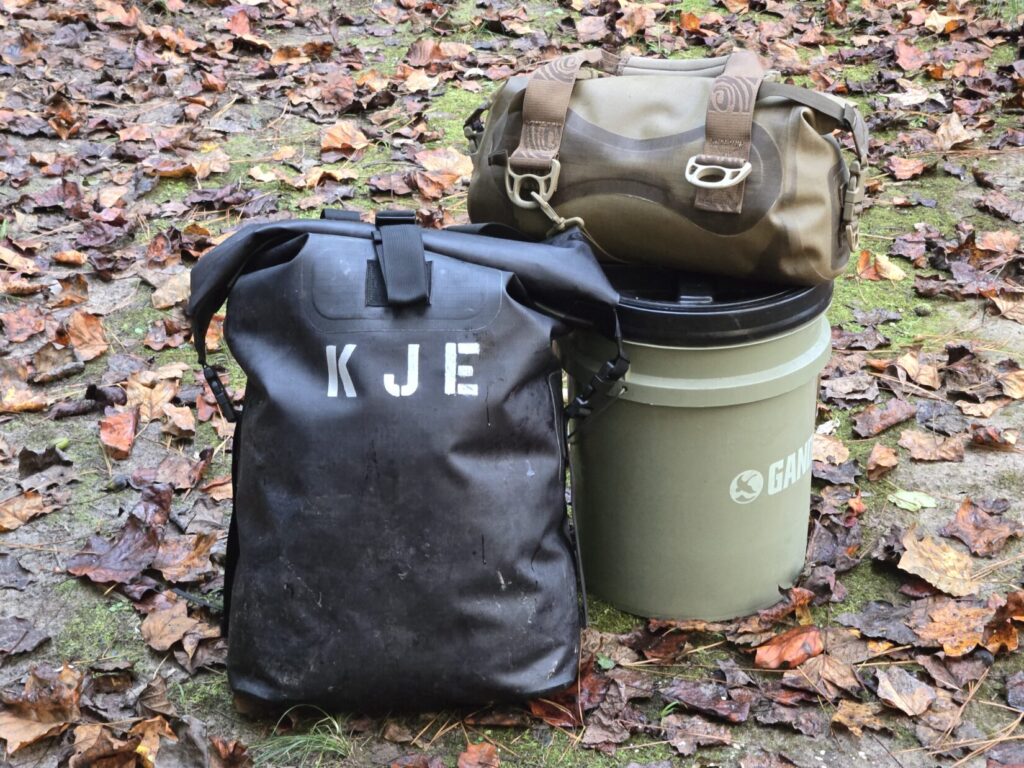 Dry bags and 5 gallon bucket
