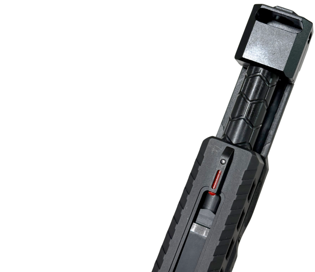 Close up of the DY9 compensator and Truglo front sight.