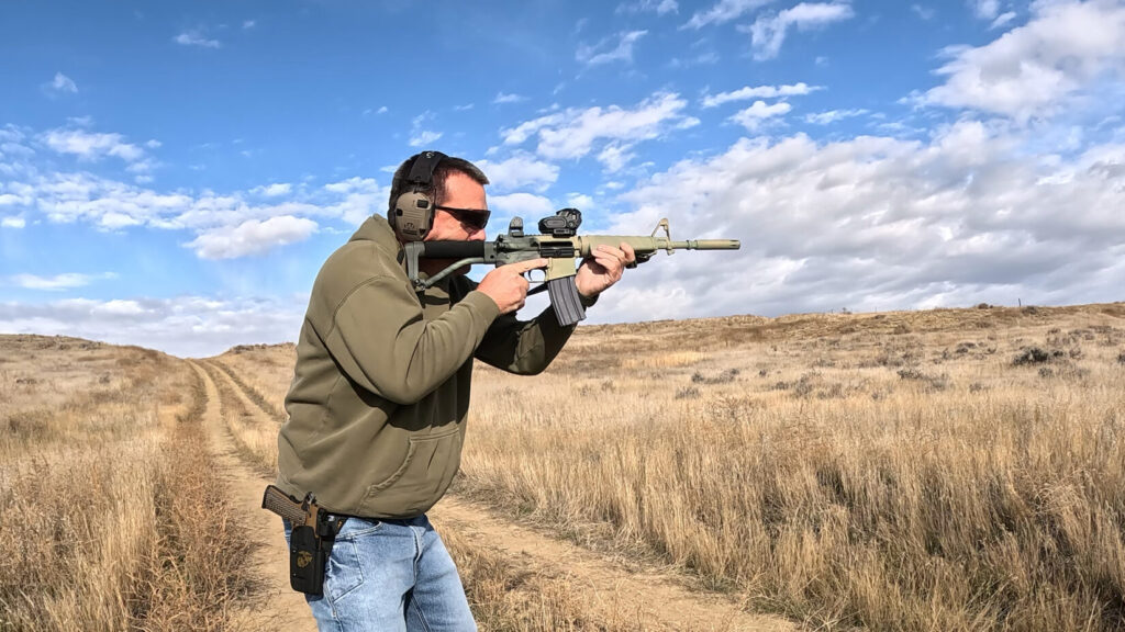 The XM-177 rifle in action with Meprolight optic.