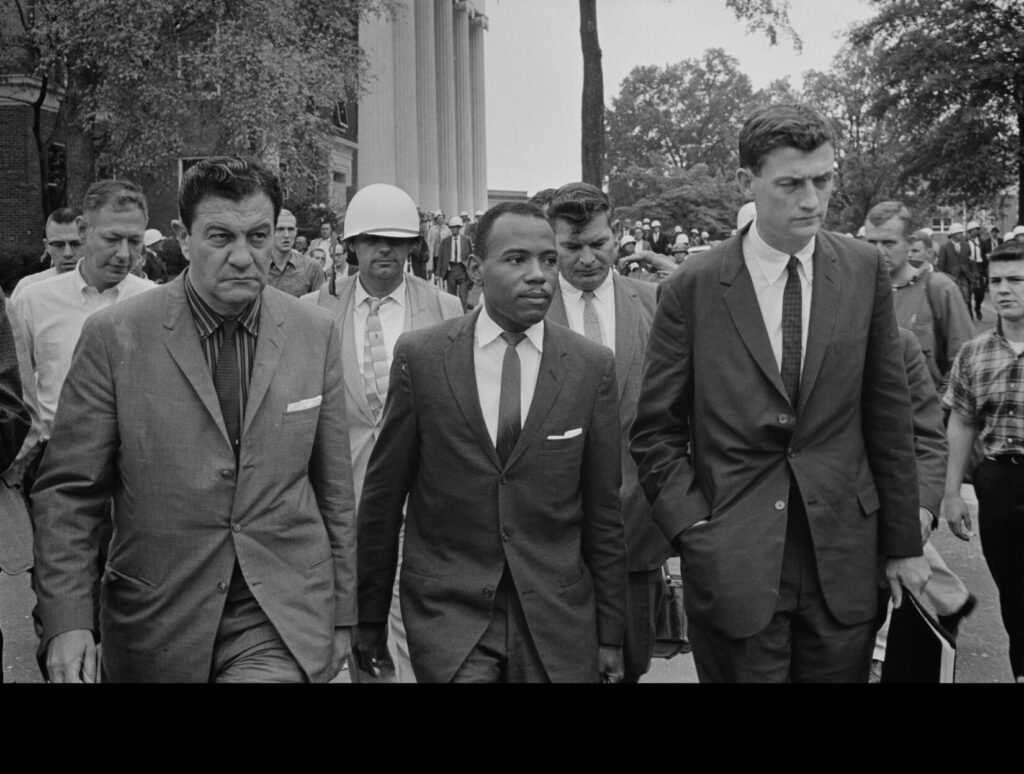 U.S. Marshals accompanying James Meredith to class in 1962.