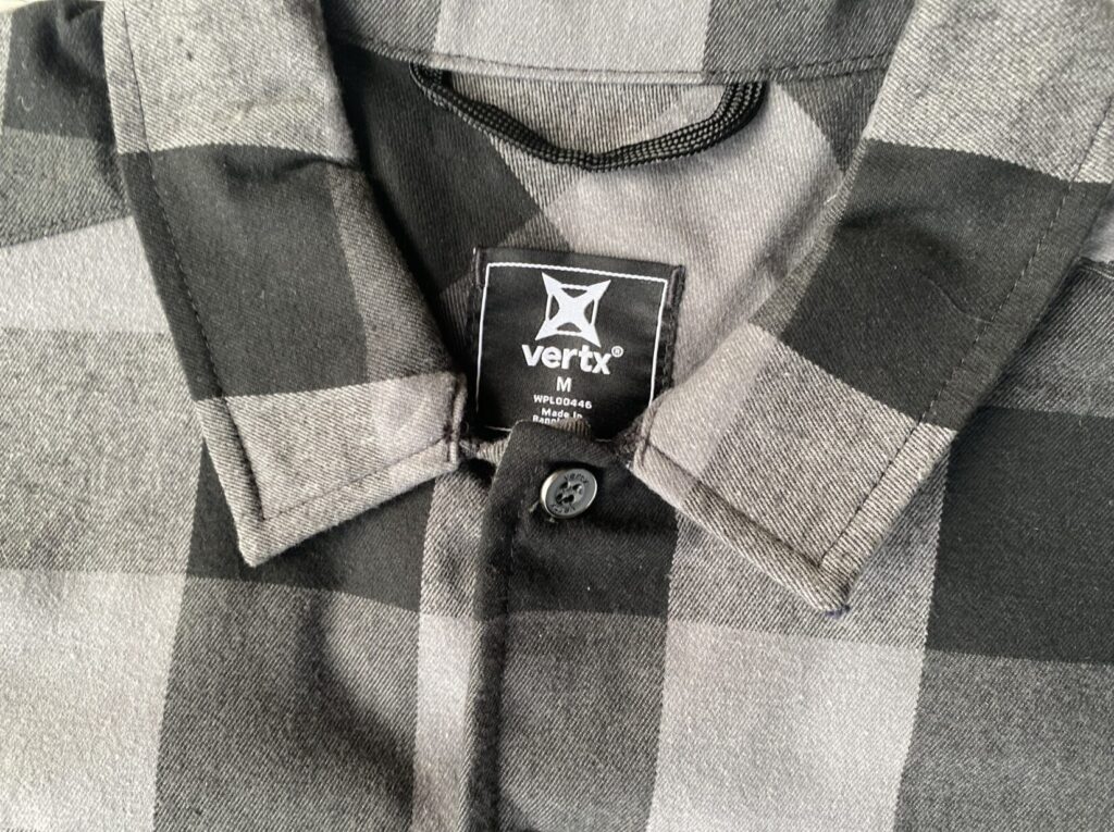 Vertx label in flannel shirt