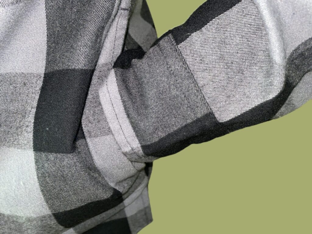 stitching on sleeve cuff of Vertx flannel shirt