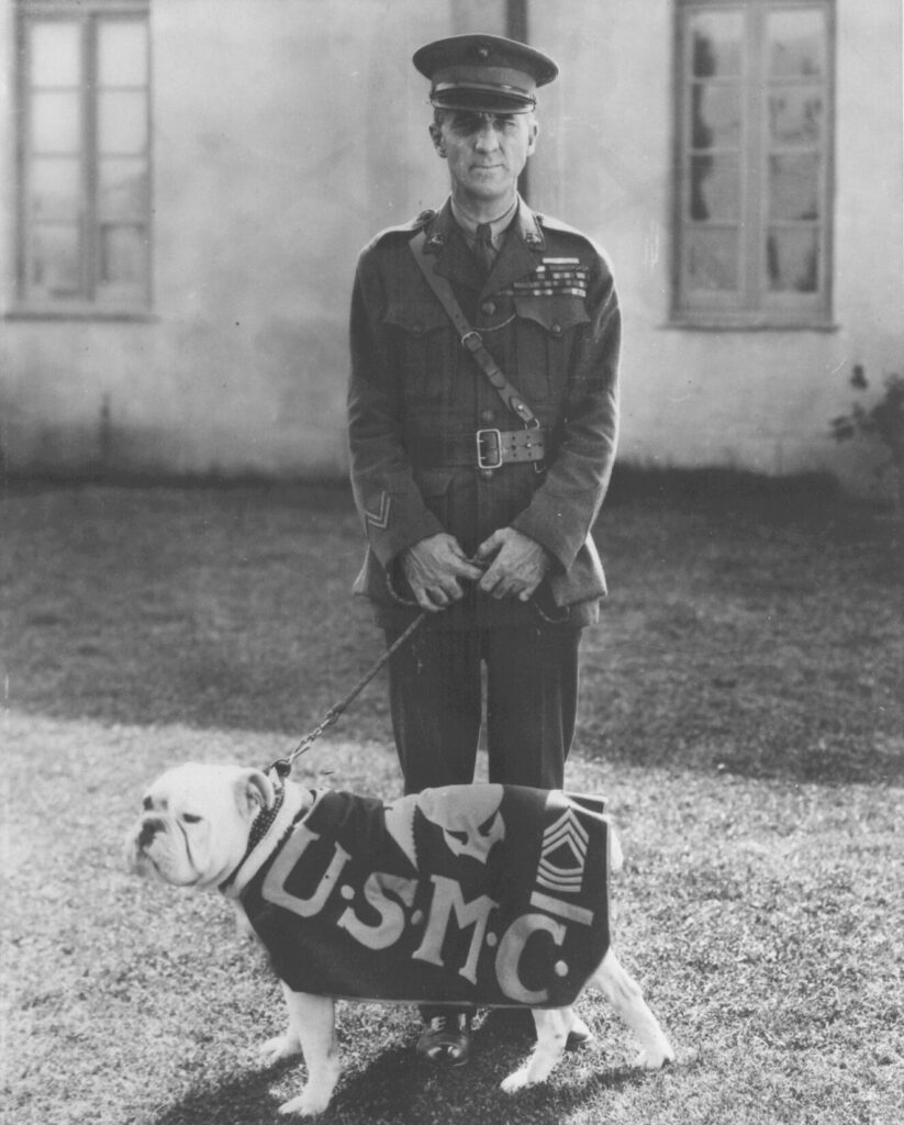 Gen. Smedley Butler and Marine bulldog mascot "Jiggs" in 1926.