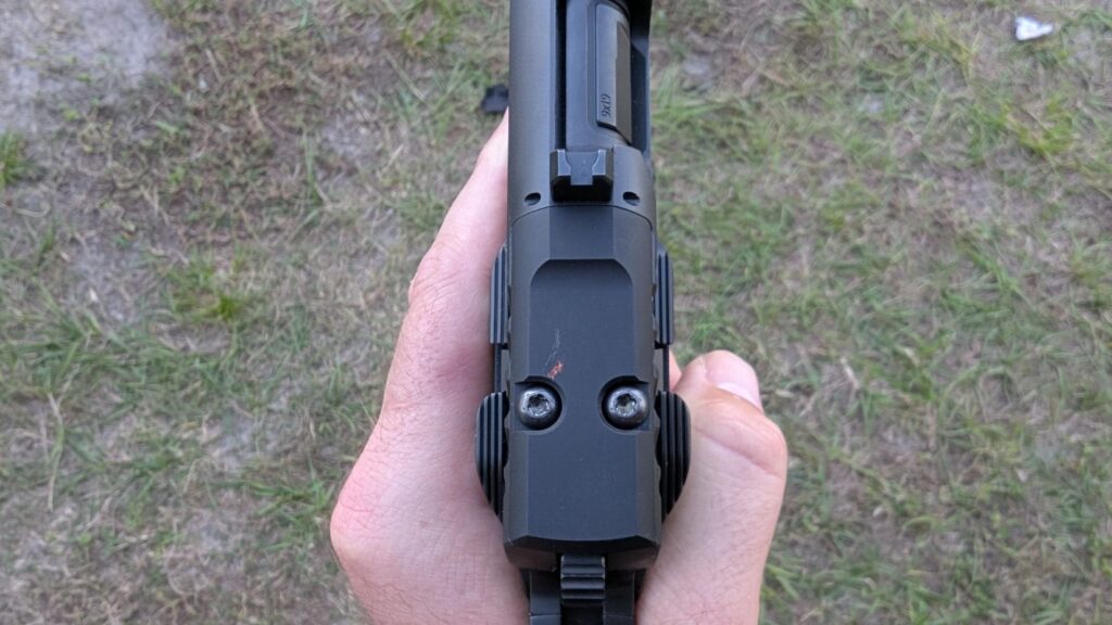 top view Close-up of a hand holding a Staccato HD P4