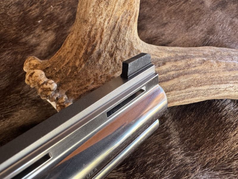 This bold replacement sight from Harrison Design & Consulting provided an excellent sight picture. They offer several sight options to upgrade Colt revolvers.