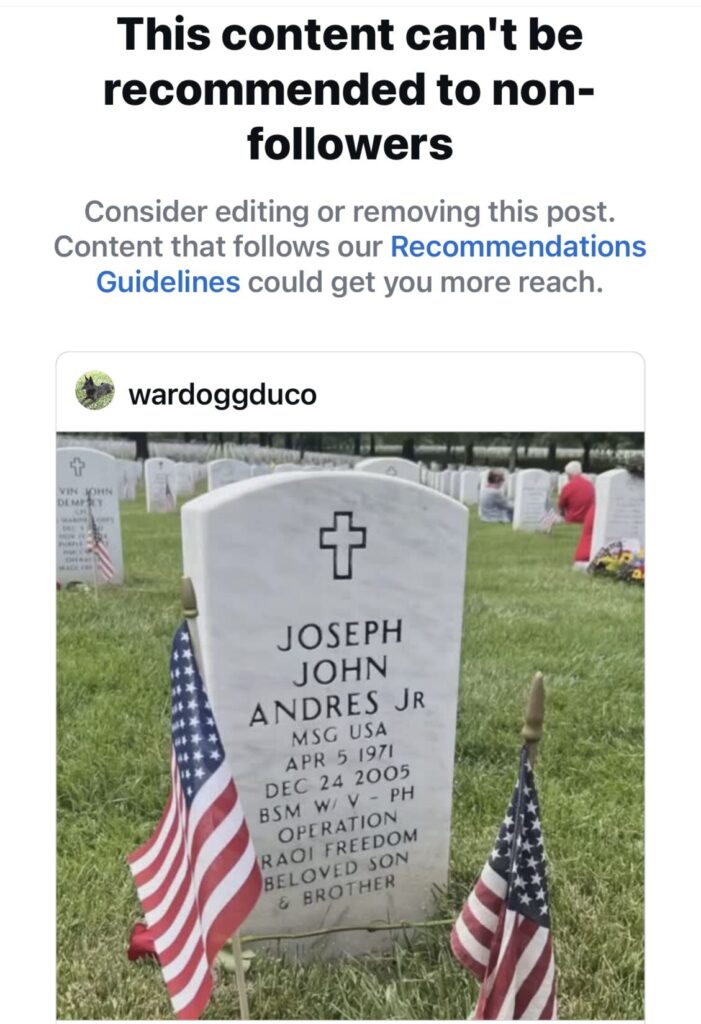a receipt of the instagram censorship against US service members killed in action