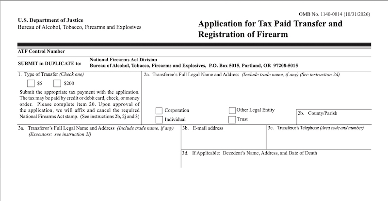 Current Form 4 for ATF transfer