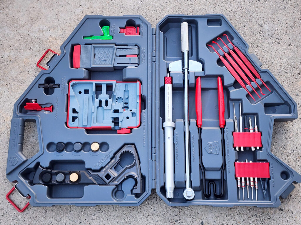 Real Avid Armorer's Master Kit for AR15 case, open, showing all of the tools.