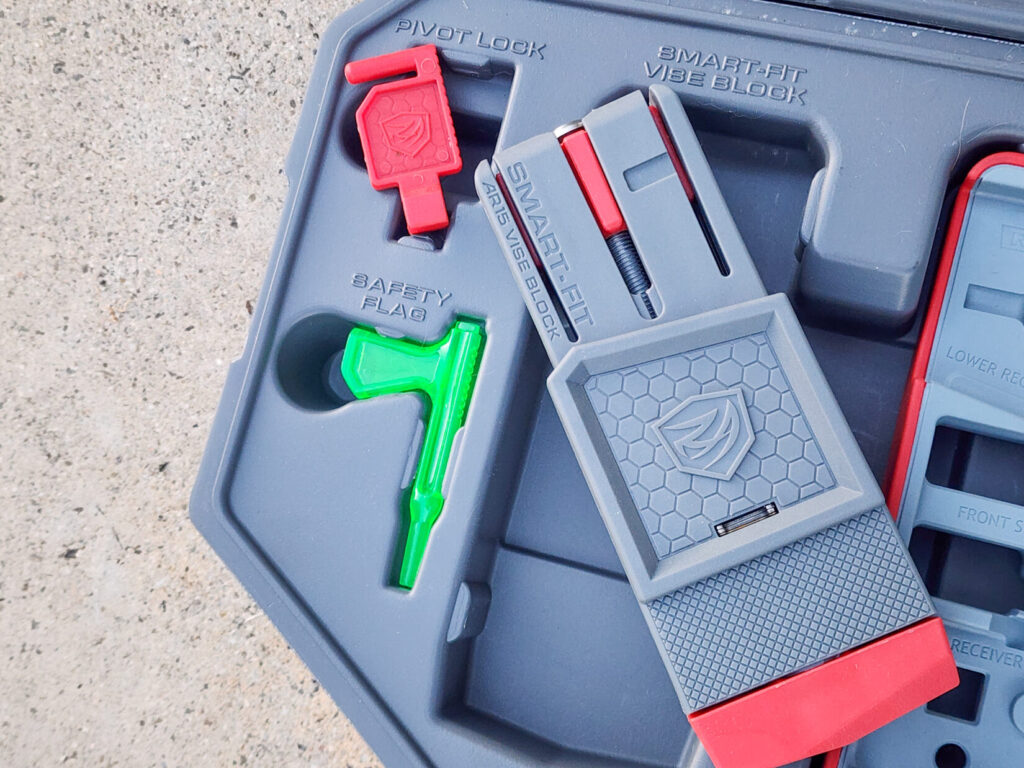 Pivot Lock, Safety Flag, and Smart Fit AR15 Vise Block in the Real Avid ar15 master armorer's kit.