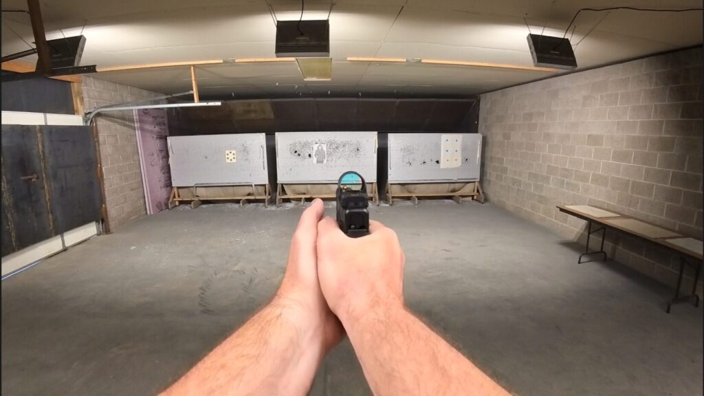 Looking down the sights on the SAR9sc.