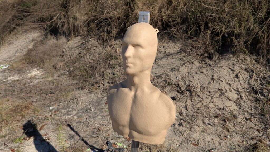 Close-up of mannequin target bust.