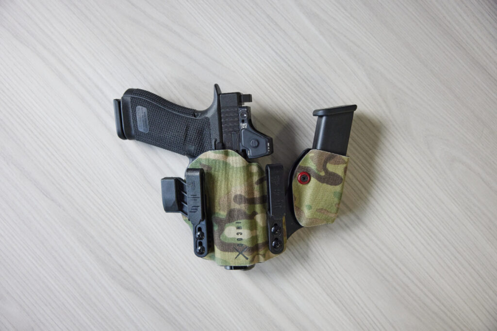 Glock Gen 6 pistol in Safariland Incog X IWB concealed carry holster with mag caddy