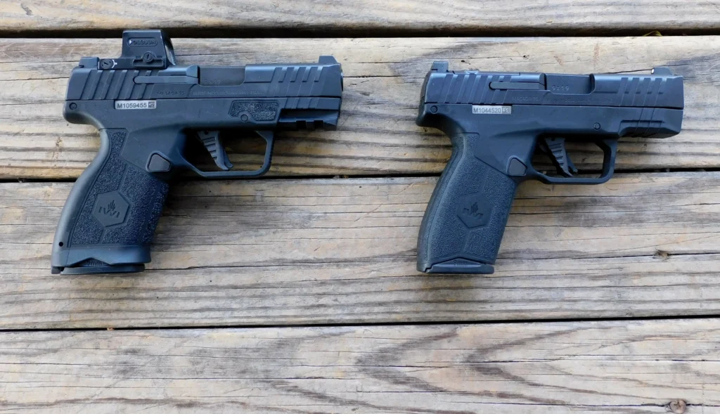 Two IWI Masada Slim pistols on a table
