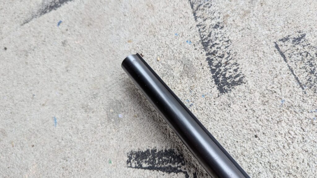 a ribbed barrel showing the fixed bead front sight.