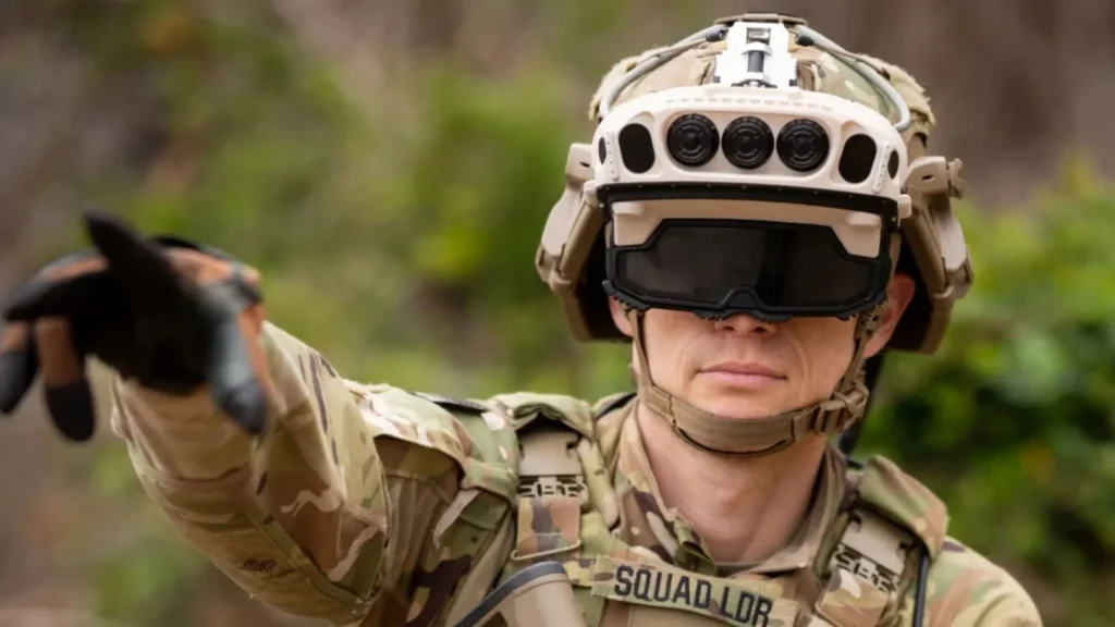 Anduril headset on soldier outdoors