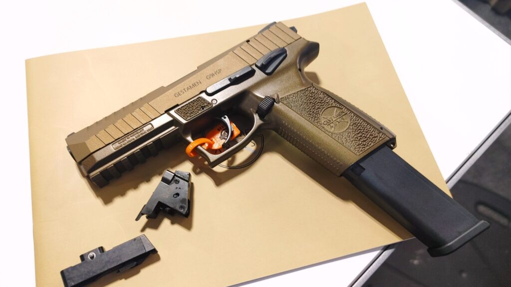 The Gestamen G9HSP, a flat dark earth polymer-framed pistol with a double-stack magazine and optics-cut slide.