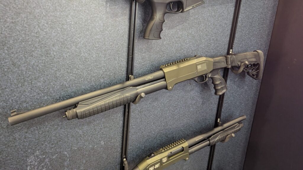  A compact, foldable Rock Island Armory Pak Out pump-action shotgun